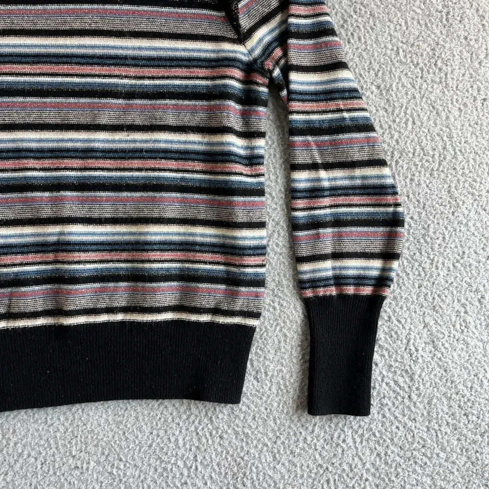 JOIE Sweater Womens Small Black Pink Blue Striped Wool Cashmere Cropped Designer
